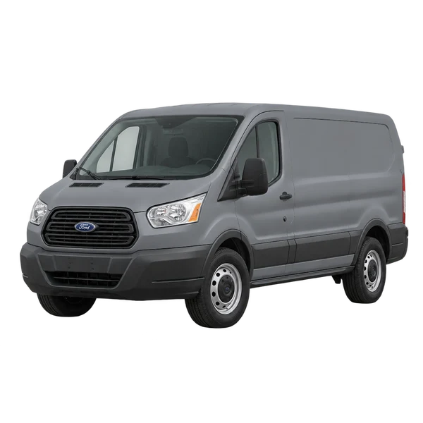 Ford Transit 2024 gris, vue trois-quarts avant (orienté vers la gauche)