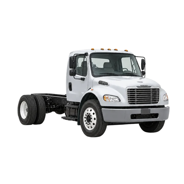 シルバーの2014 Freightliner M2(フロントスリークォーター(右向き)ビュー)