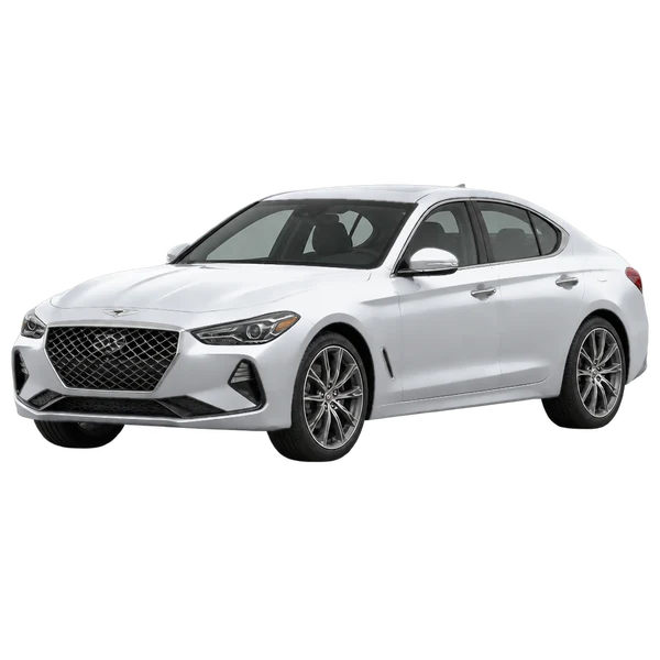 2019 Genesis G70 in Silber, Ansicht: Dreiviertelansicht vorne (nach links gerichtet)