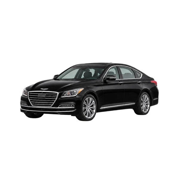 2018 Genesis G80 in schwarz, Ansicht: Dreiviertelansicht vorne (nach links gerichtet)