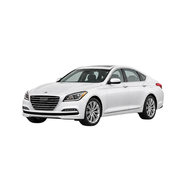 2018 Genesis G80 in weiß, Ansicht: Dreiviertelansicht vorne (nach links gerichtet)