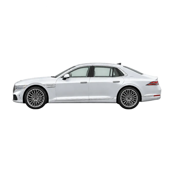 Genesis G90 2027 en plateado, vista lateral (mirando a la izquierda)