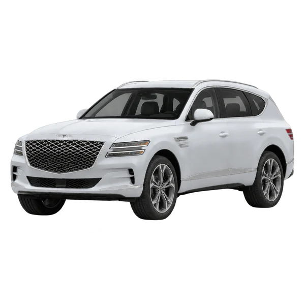 シルバーの2021 Genesis GV80（フロントスリークォーター(左向き)ビュー）
