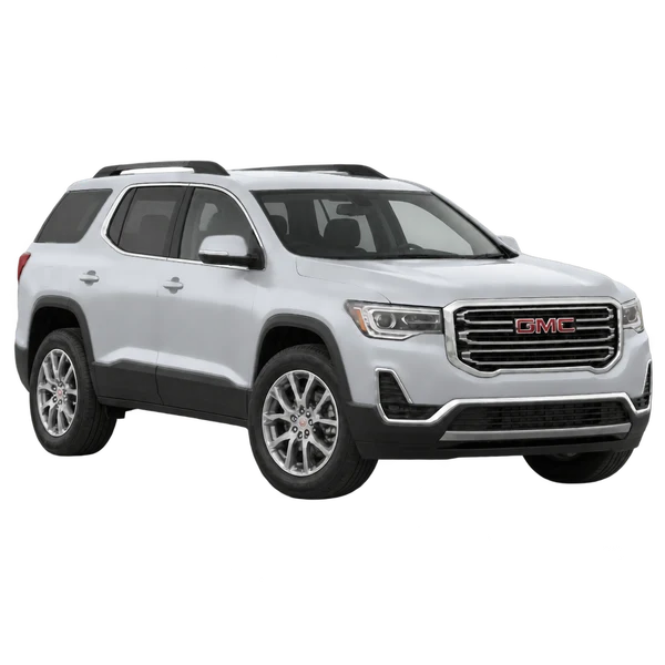 silver 2021 GMC Acadia front three-quarter (facing right) view
