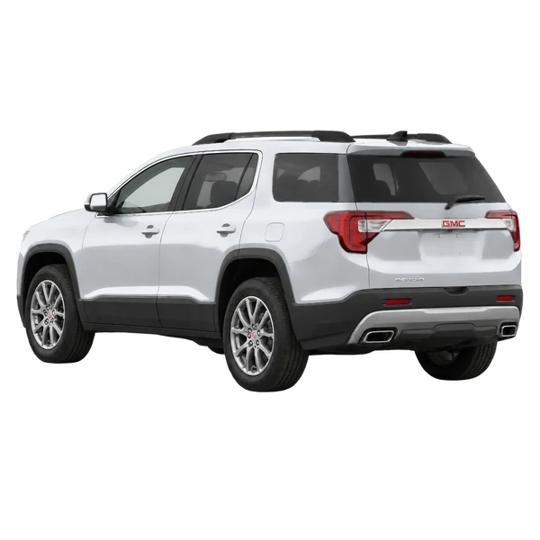2021 GMC Acadia in Silber, Ansicht: Dreiviertelansicht von hinten (nach links gerichtet)
