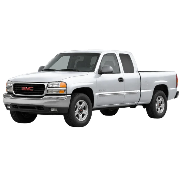 シルバーの2000 GMC Sierra（フロントスリークォーター(左向き)ビュー）