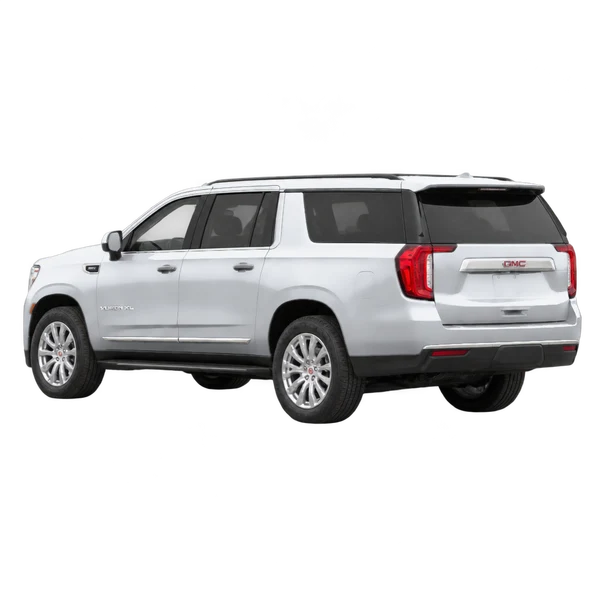 silver 2027 GMC Yukon XL rear three-quarter (facing left) view