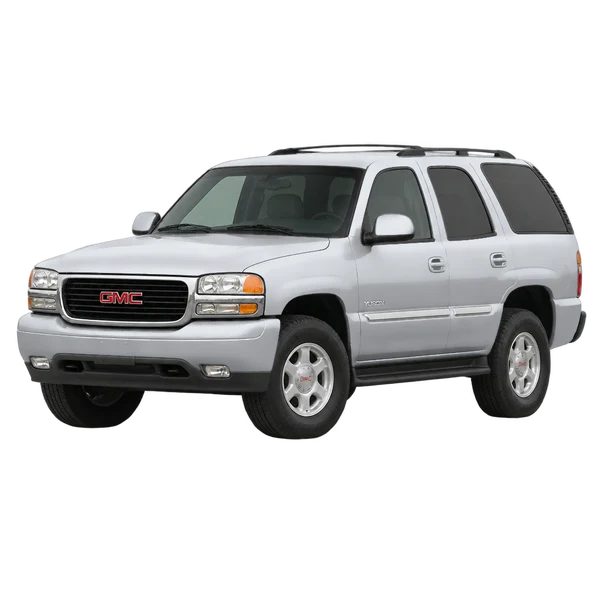 GMC Yukon 2004 باللون فضي، منظر منظر أمامي بزاوية ثلاثة أرباع (متجه لليسار)
