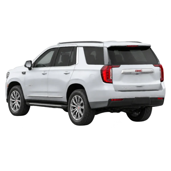 2021 GMC Yukon in Silber, Ansicht: Dreiviertelansicht von hinten (nach links gerichtet)