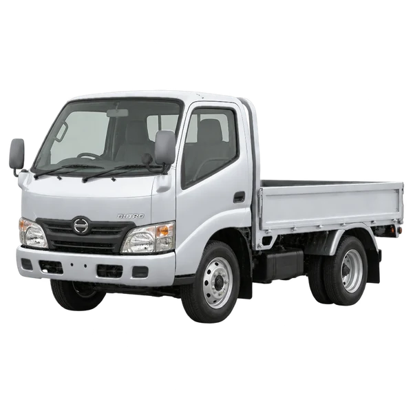 Hino Dutro 2003 prata, vista dianteira em três quartos (voltada para a esquerda)