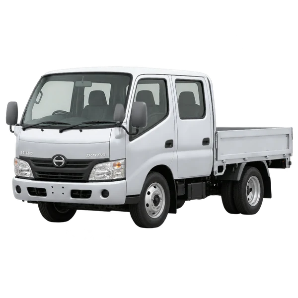 2009 Hino Dutro in Silber, Ansicht: Dreiviertelansicht vorne (nach links gerichtet)