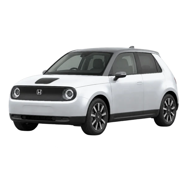 Honda E 2025 prata, vista dianteira em três quartos (voltada para a esquerda)