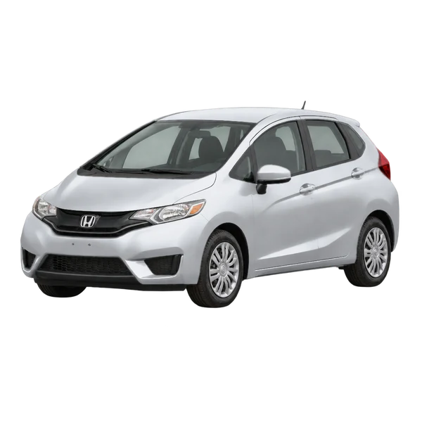 Honda Fit 2016 باللون فضي، منظر منظر أمامي بزاوية ثلاثة أرباع (متجه لليسار)