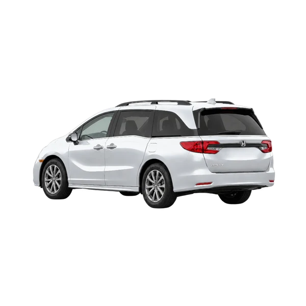 silver 2021 Honda Odyssey rear three-quarter (facing left) view