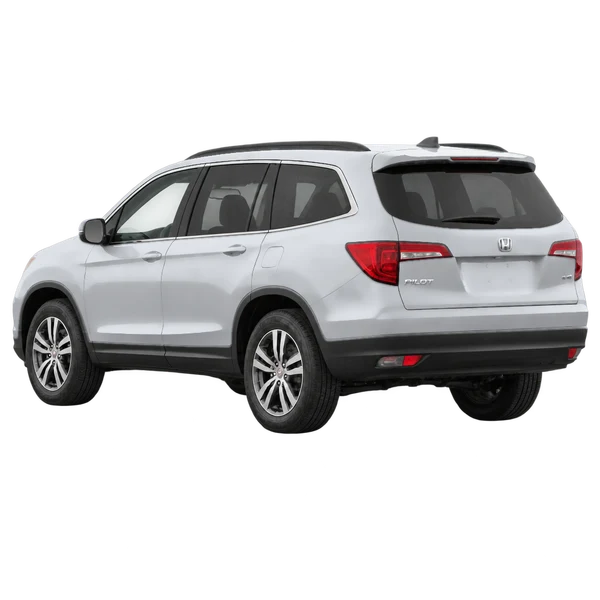 Honda Pilot 2018 prata, vista três quartos traseira (voltada para a esquerda)