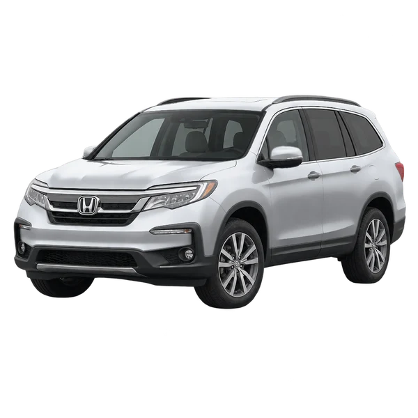 silver 2019 Honda Pilot front three-quarter (facing left) view