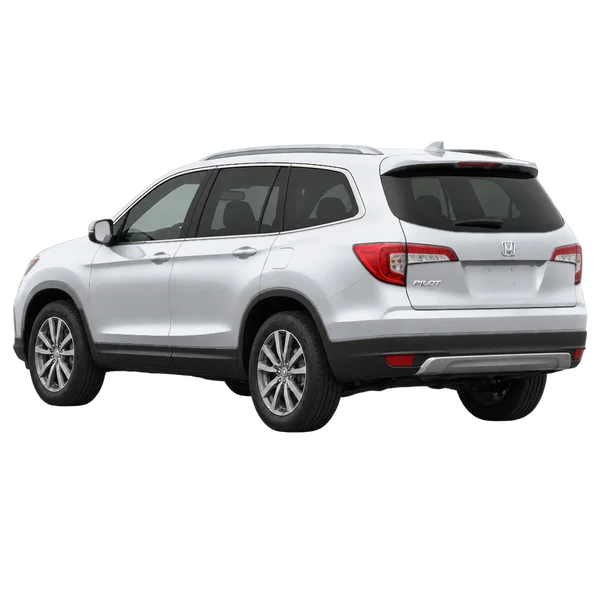Honda Pilot 2021 prata, vista três quartos traseira (voltada para a esquerda)