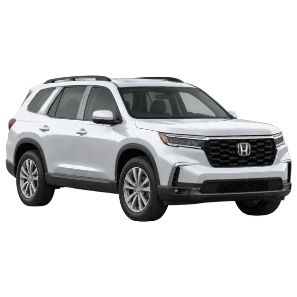 Honda Pilot 2023 باللون فضي، منظر زاوية ثلاثة أرباع أمامية (باتجاه اليمين)