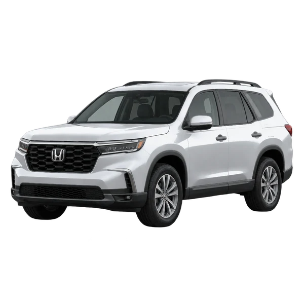 Honda Pilot 2024 باللون فضي، منظر منظر أمامي بزاوية ثلاثة أرباع (متجه لليسار)