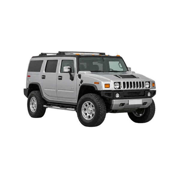 Hummer H2 2009 باللون فضي، منظر منظر أمامي بزاوية ثلاثة أرباع (متجه لليسار)