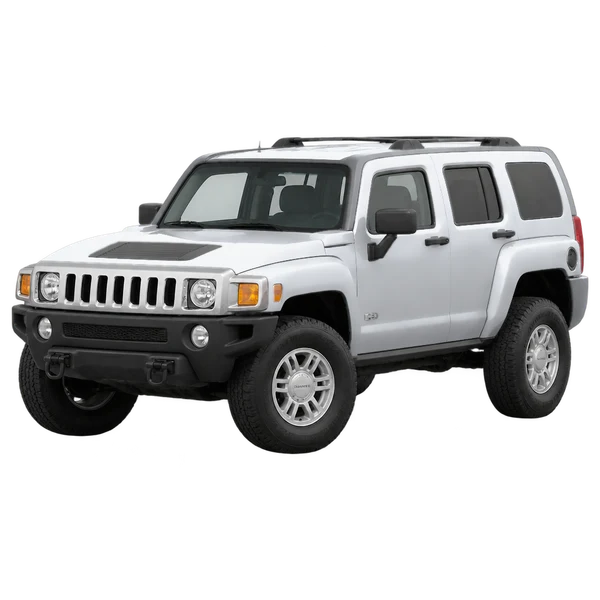 Hummer H3 2006 prata, vista dianteira em três quartos (voltada para a esquerda)