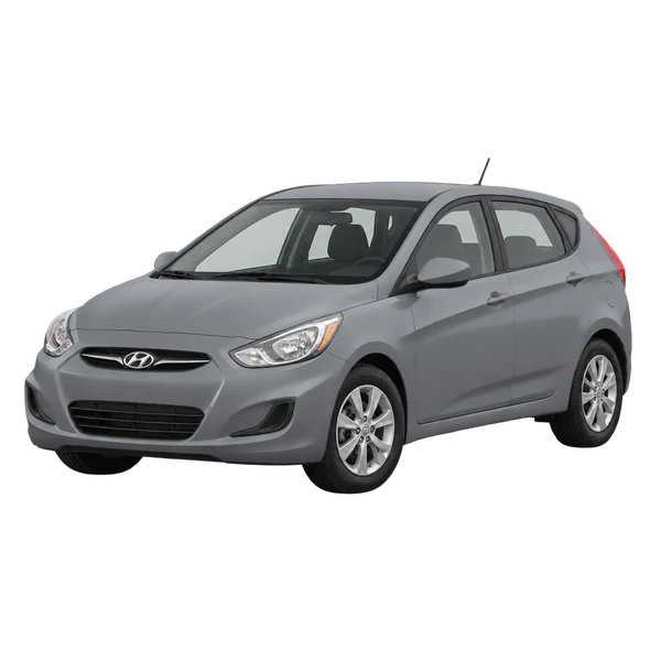 Hyundai Accent 2012 باللون رمادي، منظر منظر أمامي بزاوية ثلاثة أرباع (متجه لليسار)