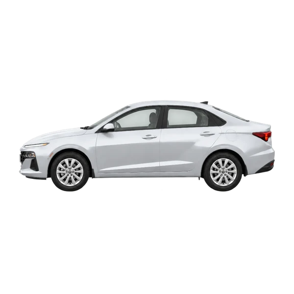 Hyundai Accent 2025 باللون فضي، منظر جانبي (متجه إلى اليسار)