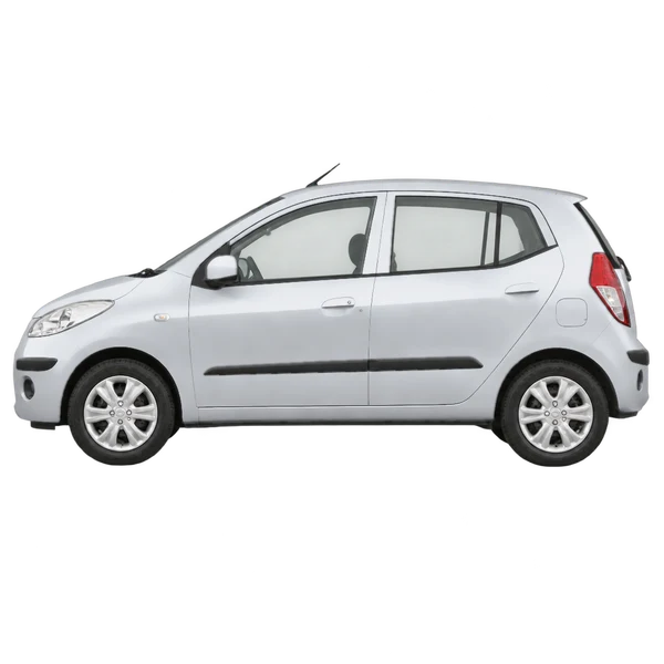 Hyundai I10 2010 باللون فضي، منظر جانبي (متجه إلى اليسار)
