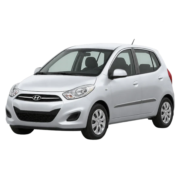 Hyundai I10 2012 باللون فضي، منظر منظر أمامي بزاوية ثلاثة أرباع (متجه لليسار)