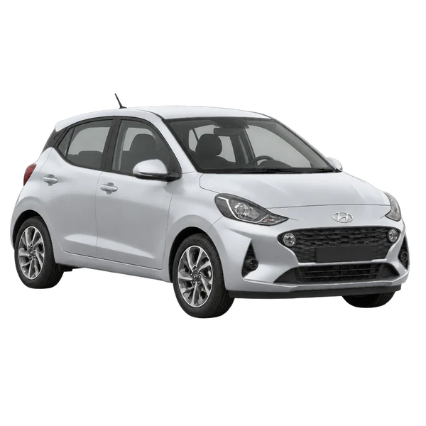 Hyundai I10 2021 prata, vista dianteira em três quartos (voltada para a esquerda)