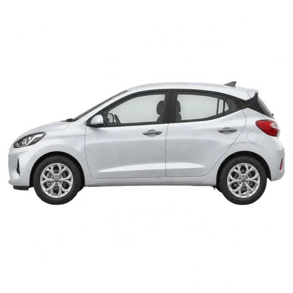 Hyundai I10 2024 باللون فضي، منظر جانبي (متجه إلى اليسار)