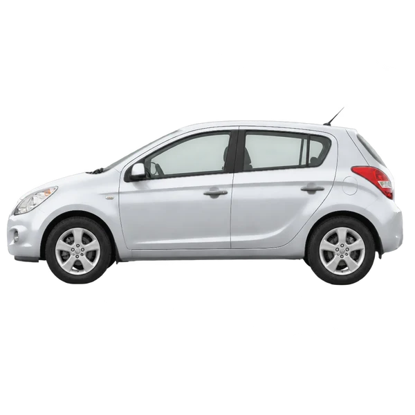 シルバーの2010 Hyundai I20（側面（左向き）ビュー）