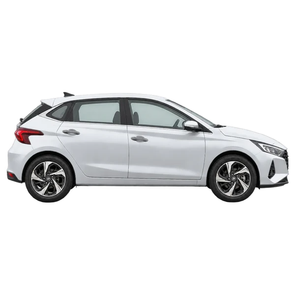 Hyundai I20 2026 en plateado, vista lateral (hacia la derecha)
