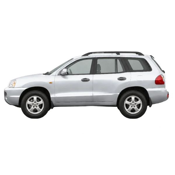 Hyundai Santa Fe 2003 argent, vue côté (vers la gauche)