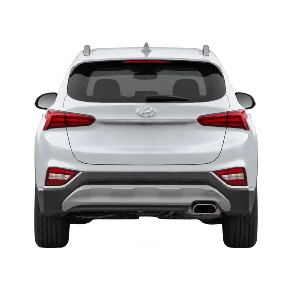 Hyundai Santa Fe 2021 باللون فضي، منظر من الخلف