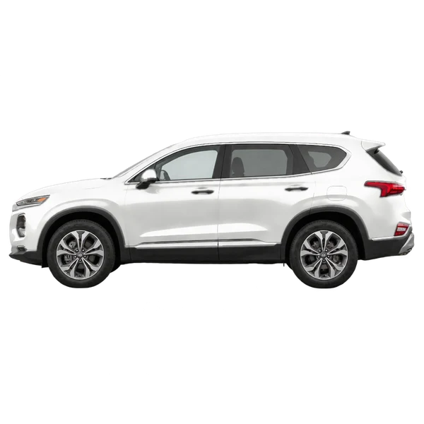 Hyundai Santa Fe 2021 باللون أبيض، منظر جانبي (متجه إلى اليسار)