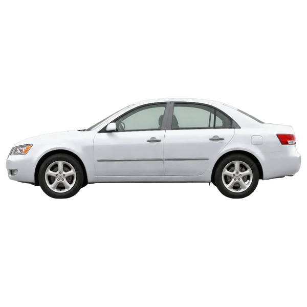 Hyundai Sonata 2009 باللون فضي، منظر جانبي (متجه إلى اليسار)