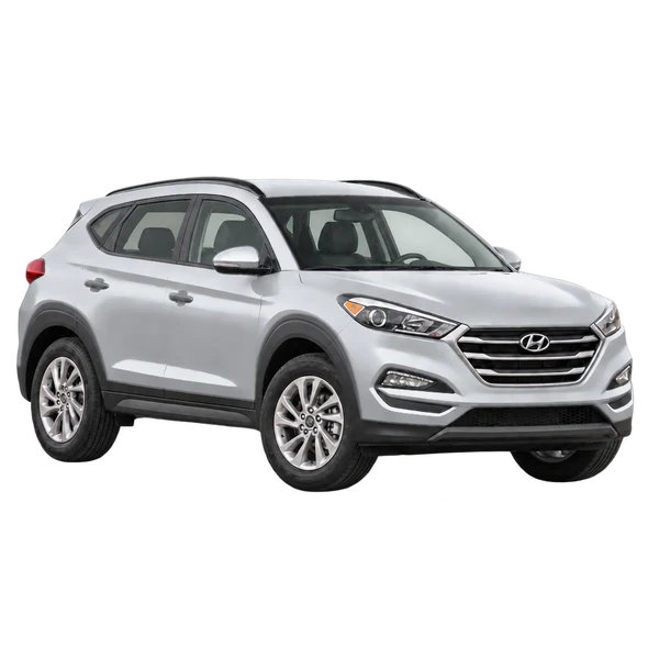 Hyundai Tucson 2021 باللون فضي، منظر زاوية ثلاثة أرباع أمامية (باتجاه اليمين)