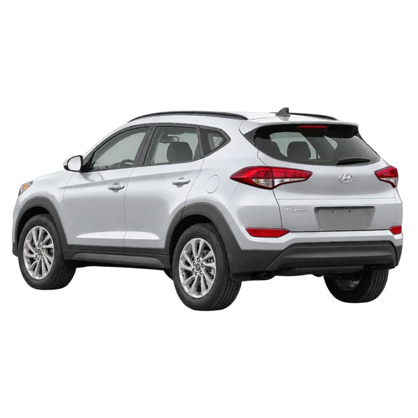 Hyundai Tucson 2021 باللون فضي، منظر ثلاثة أرباع خلفي (باتجاه اليسار)