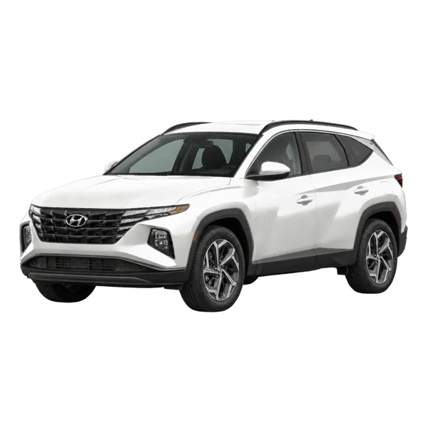 white 2027 Hyundai Tucson front three-quarter (facing left) view