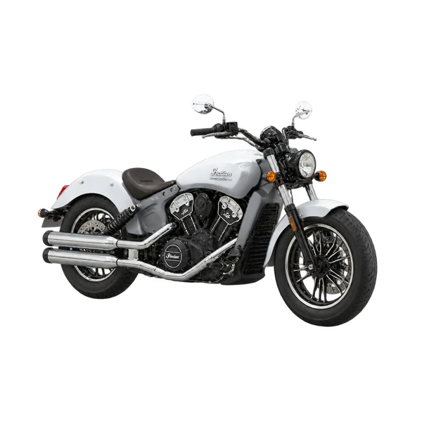 2018 Indian Scout in Silber, Ansicht: Dreiviertelansicht vorne (nach links gerichtet)