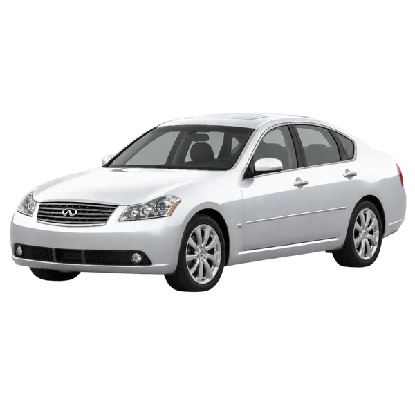 Infiniti M45 2006 prata, vista dianteira em três quartos (voltada para a esquerda)