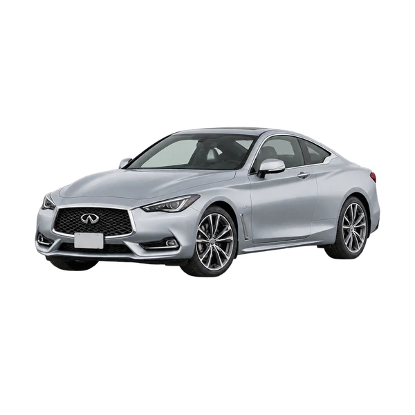 Infiniti Q60 2016 prata, vista dianteira em três quartos (voltada para a esquerda)