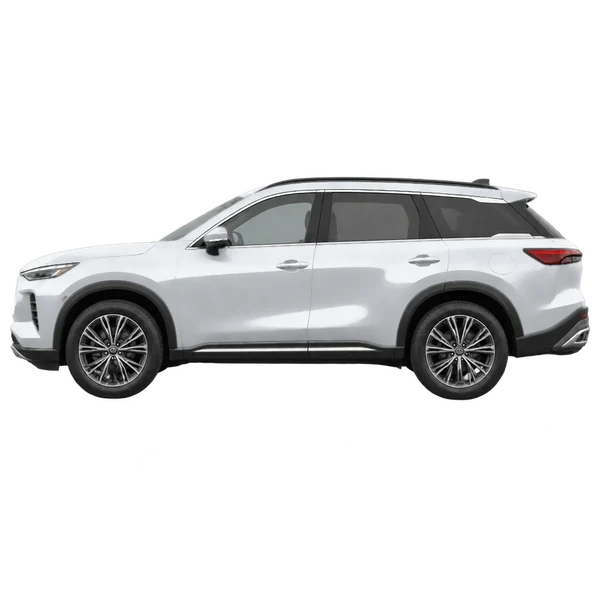 silver 2027 Infiniti QX65 side (facing left) view