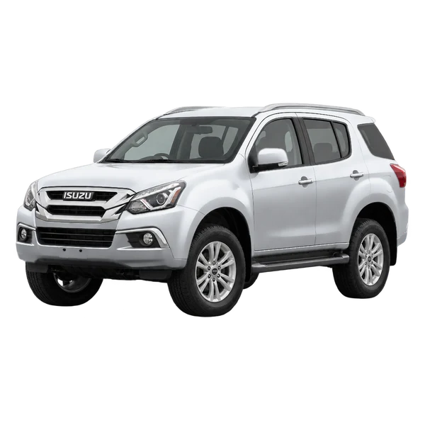 Isuzu MU 2018 prata, vista dianteira em três quartos (voltada para a esquerda)