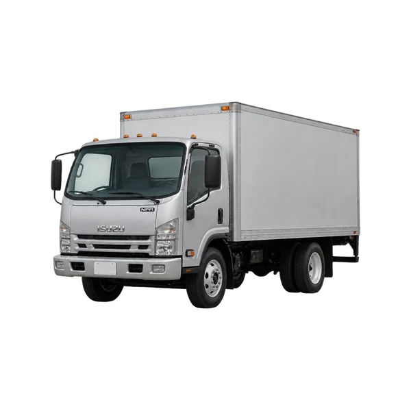 シルバーの2010 Isuzu NPR（フロントスリークォーター(左向き)ビュー）