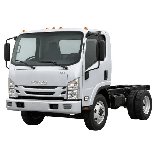 シルバーの2018 Isuzu NPR（フロントスリークォーター(左向き)ビュー）