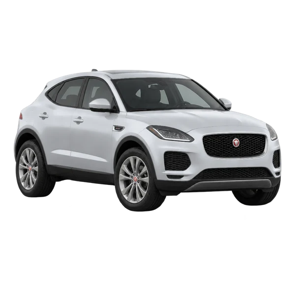 Jaguar E-Pace 2026 باللون فضي، منظر منظر أمامي بزاوية ثلاثة أرباع (متجه لليسار)