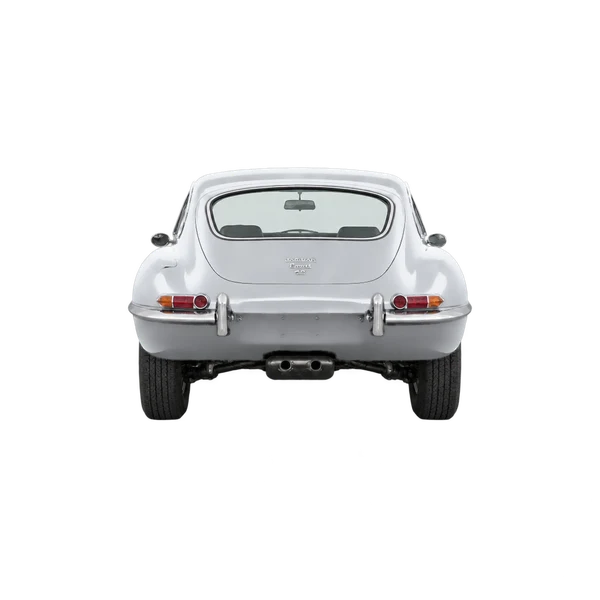 Jaguar E-Type 1990 باللون فضي، منظر من الخلف