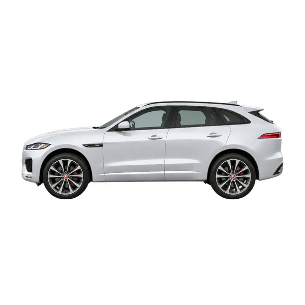Jaguar F-Pace 2025 argent, vue côté (vers la gauche)